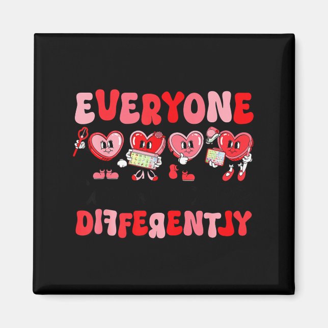 Retro Everyone Communicates Differently Autism Val Magnet (Framsidan)
