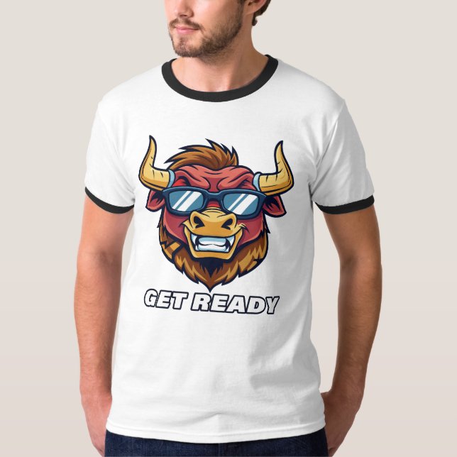 Retro Evil Bull med solglasögon och Hämta Redo Tex T Shirt (Framsida)