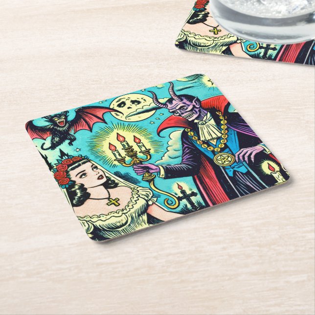 Retro Evil Horror Tecknads Underlägg Papper Kvadrat (Vinklad)