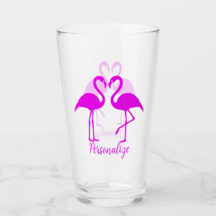 Retro Exotic Rosa Flamingo Romantic Heart Design Glaskopp