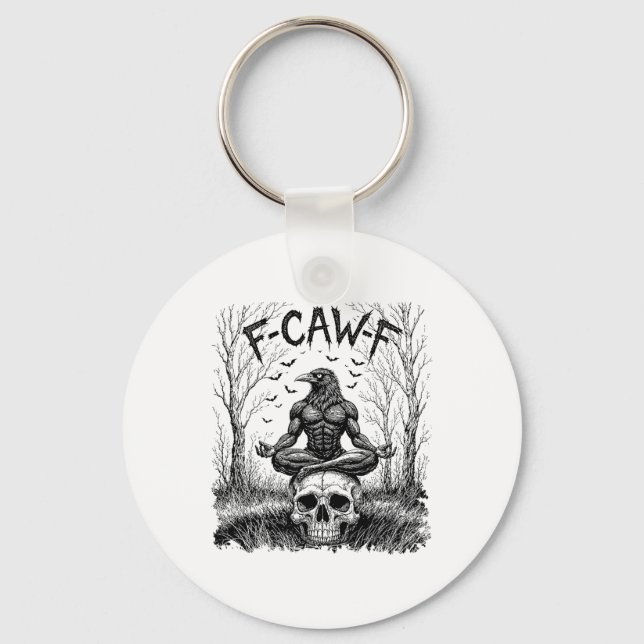 Retro F-caw-f Saying Meme Black Crow Yoga Seated M Nyckelring (Framsida)