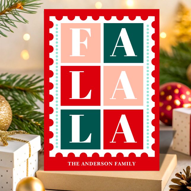 Retro Fa La La Jul Frimärke Helgkort (Skapare uppladdad)