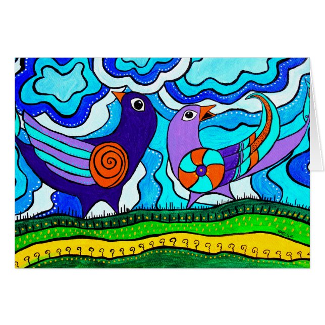 Retro fåglar hälsningskort (Framsidan Horizontal)