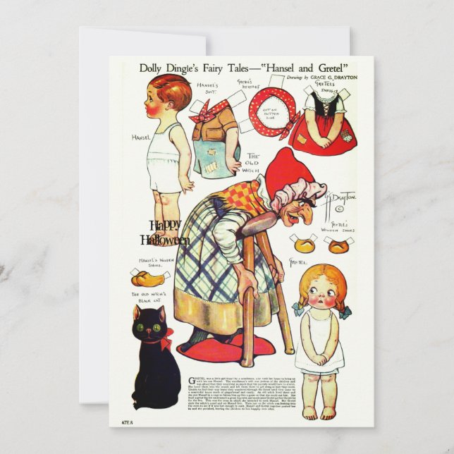 Retro Fairy Tale Halloween 🎃 Pappra dockor Tack Kort (Framsida)