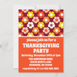 Retro Fall Autumn Flowers Burgundy Thanksgiving Inbjudningar