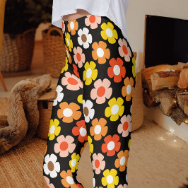 Retro Fall Autumn Flowers Mönster Black Leggings