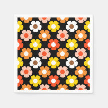 Retro Fall Autumn Flowers Mönster Black