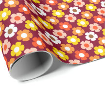 Retro Fall Autumn Flowers Mönster Burgundy