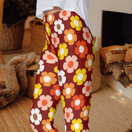 Retro Fall Autumn Flowers Mönster Red Leggings