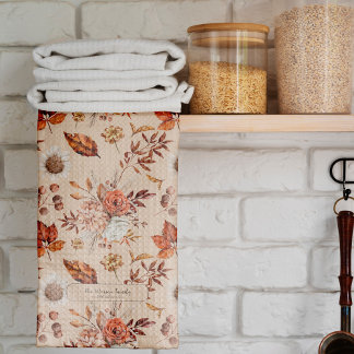 Retro fall blommigt elegant  namn personlig kökshandduk