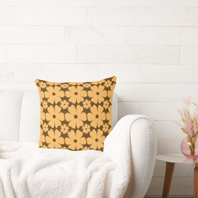 Retro Fall Daisy Floral Pattern Warm Earthy Brown Kudde (Soffa)