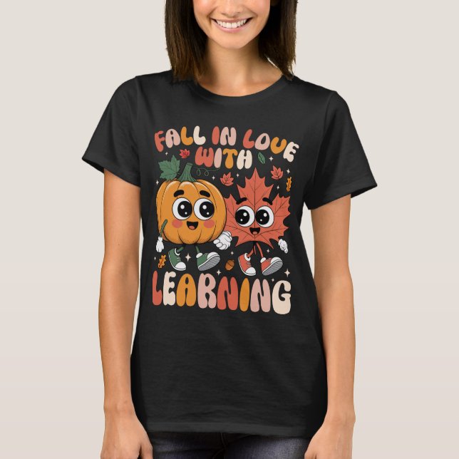 Retro Fall in Kärlek med en höstpump för inlärning T Shirt (Framsida)