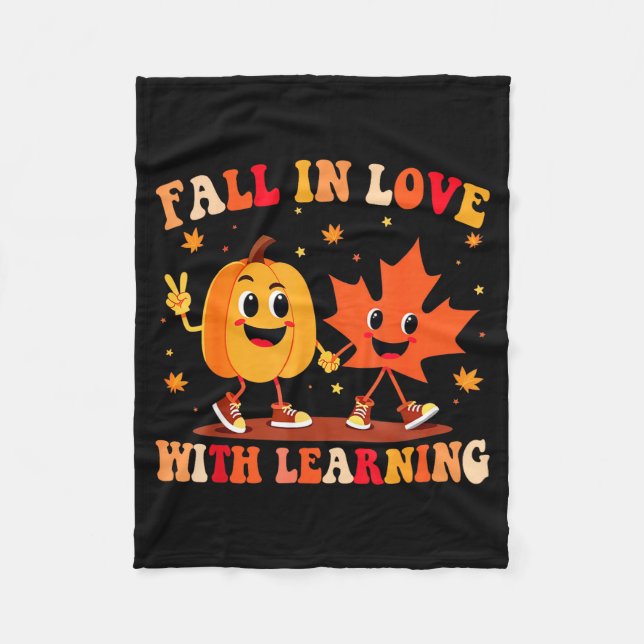 Retro Fall In Love With Learning Autumn Pumpkin Te Fleecefilt (Framsidan)