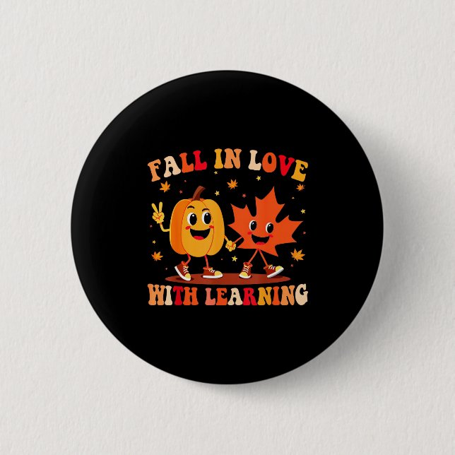 Retro Fall In Love With Learning Autumn Pumpkin Te Knapp (Framsida)