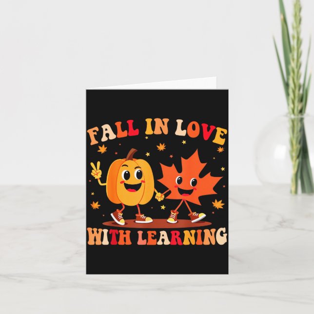 Retro Fall In Love With Learning Autumn Pumpkin Te Kort (Framsida)