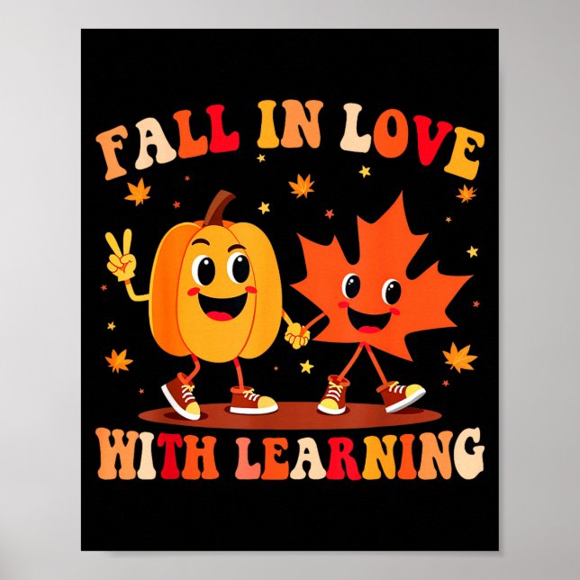 Retro Fall In Love With Learning Autumn Pumpkin Te Poster (Framsidan)