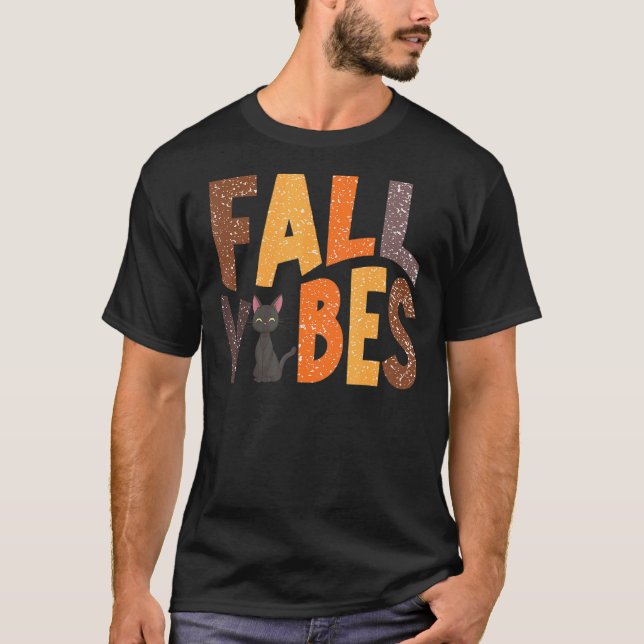 Retro Fall Vibes Black Cat Lycklig - hösten tack T Shirt (Framsida)