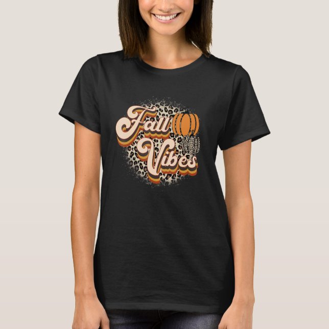 Retro Fall Vibes Leopard Pumpkin Happy Thanksgivin T Shirt (Framsida)