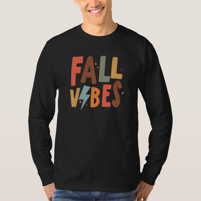 Retro Fall Vibes Lightning Bolt Happy Fall Thanksg T Shirt (Framsida)