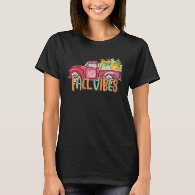 Retro Fall Vibes Pumpkin Truck  Autumn Thanksgivin T Shirt (Framsida)
