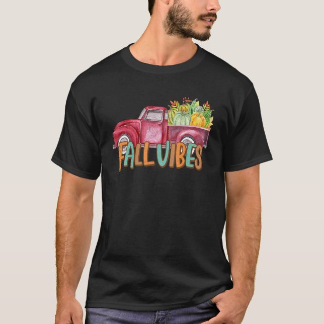 Retro Fall Vibes Pumpkin Truck  Autumn Thanksgivin T Shirt (Framsida)