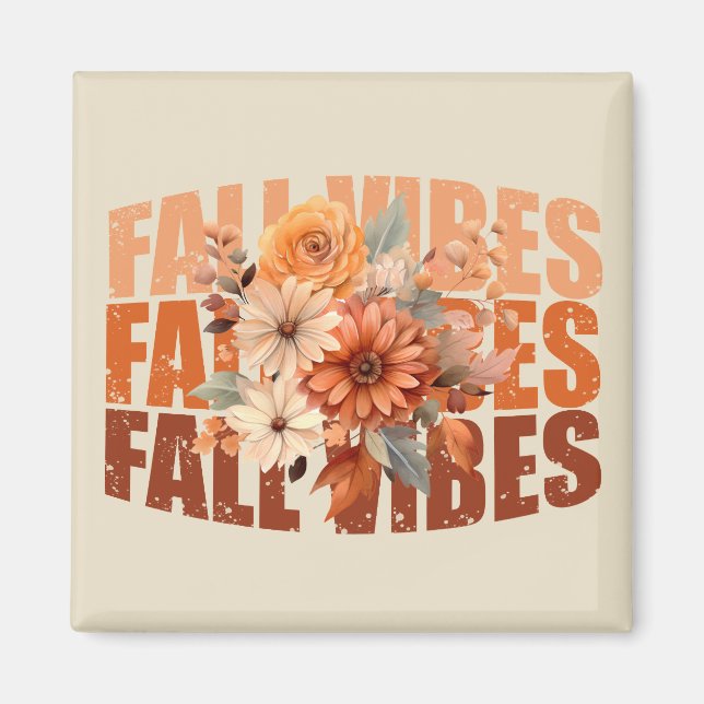 Retro Fall vibes vattenfärgsvilda blommor löv Magnet (Framsidan)