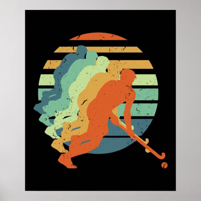 Retro Fält Hockey Game Player, Fält Hockey Sport Poster (Framsidan)