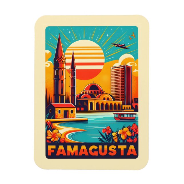 Retro Famagusta Beach Cyprus souvenirs presenter Magnet (Vertikal)