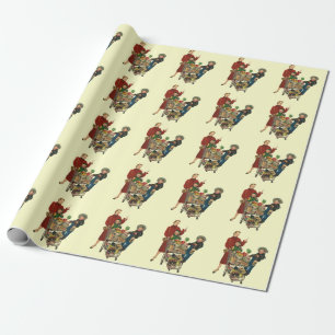 Retro familj, mamma och barn mataffärsvagn presentpapper