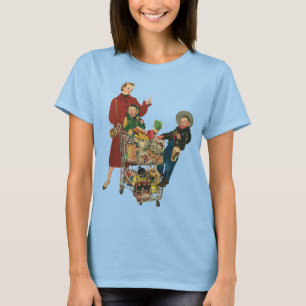 Retro familj, mamma och barn mataffärsvagn t-shirt