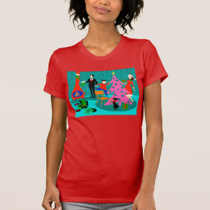 Retro familj som klipper julgranT-tröja T-shirt