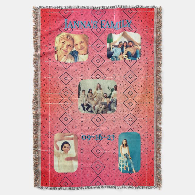 Retro familjefoto röd diamantmönster  filt (Framsidan Vertikal)