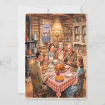 Retro familjemiddag Thanksgiving-kort
