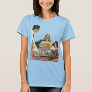 Retro familjen serverar mamma frukost i sängen t-shirt