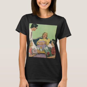 Retro familjen serverar mamma frukost i sängen t shirt