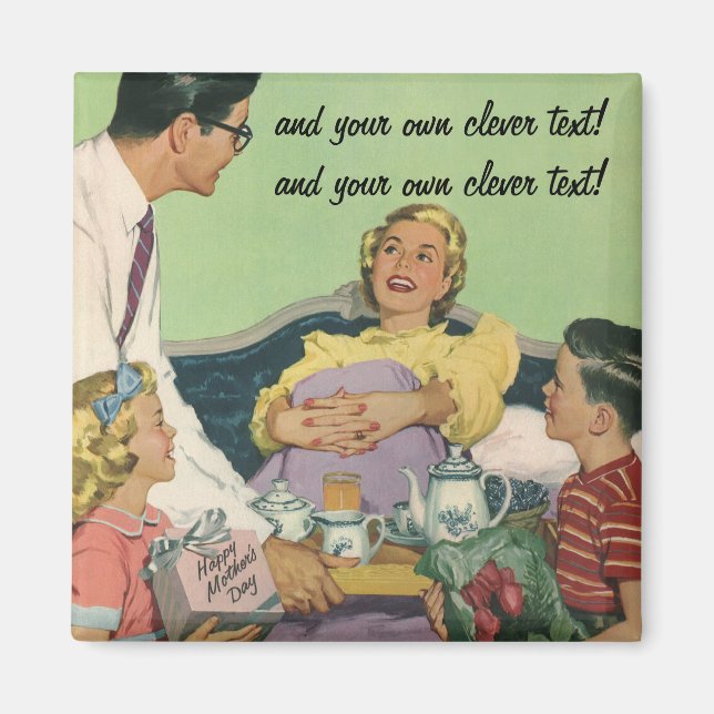 Retro-familjen serves Mamma Breakfast in Bed Magnet (Framsidan)