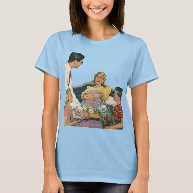 Retro-familjen serves Mamma Breakfast in Bed Tee (Framsida)