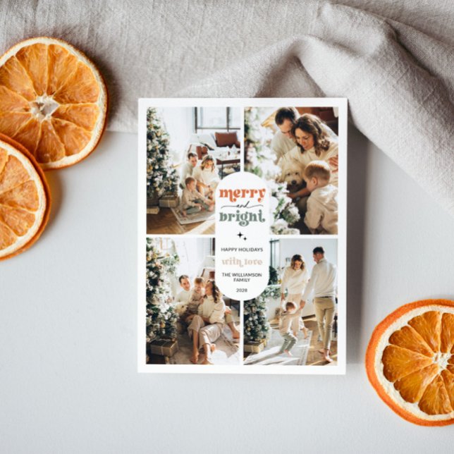 Retro-familjens fotojul helg vykort (Retro Christmas Holiday Postcard)