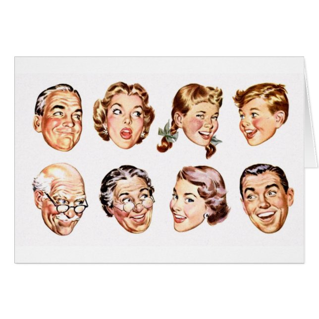 Retro familjillustrationkort OBS kort (Framsidan Horizontal)