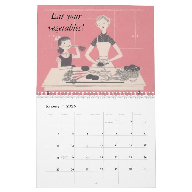 Retro familjkalender kalender (Jan 2026)