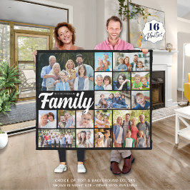 Retro FAMILY 16 Photo Collage Anpassningsbar Färg Fleecefilt