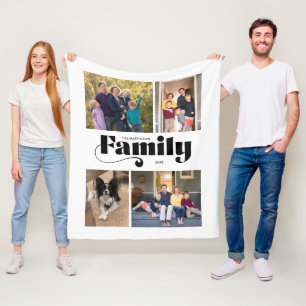 Retro Family 4-fotokollage Fleecefilt