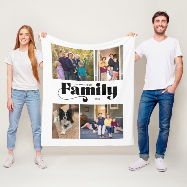 Retro Family 4-fotokollage Fleecefilt (På plats)