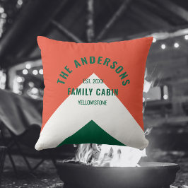 Retro Family Cabin Personlig Namn Red Grönt Kudde