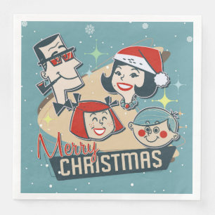 Retro Family God jul Gott nytt år Pappersservett