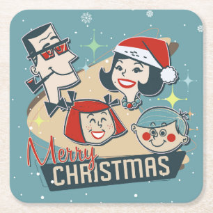 Retro Family God jul Gott nytt år Underlägg Papper Kvadrat