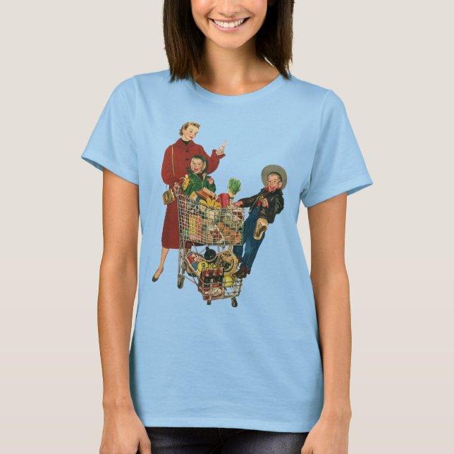 Retro Family, Mamma och Kids Livsmedel Shopping Ca T-shirt (Framsida)