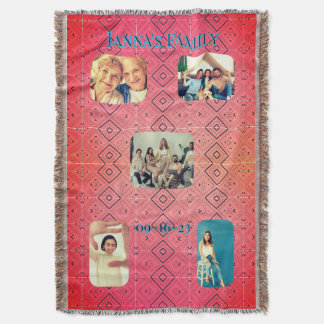 Retro Family Photo Red Diamond Pattern Filt