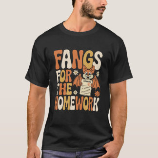 Retro Fangs for The Homework Funny Teacher Hallowe T Shirt