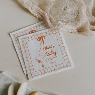 Retro Fånig Goose Hand plockade Ribbon Baby Shower Pappersservett